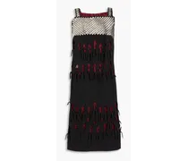 Lazsr-cut studded herringbone midi dress - Red