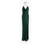 Embellished draped silk-satin halterneck maxi dress - Green