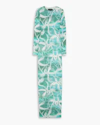 Louisa Ballou High Tide floral-print stretch-tulle maxi dress - Blue Blue