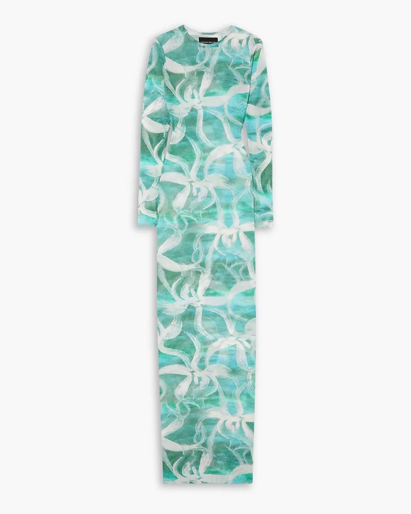 Louisa Ballou High Tide floral-print stretch-tulle maxi dress - Blue Blue