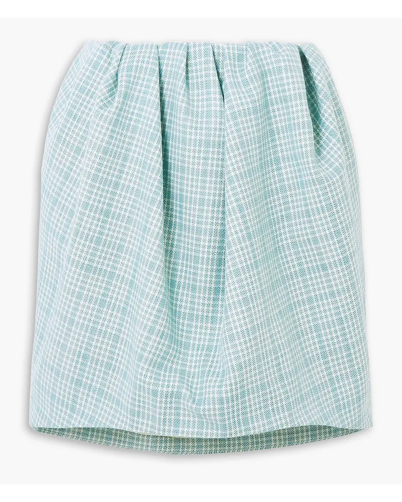 Gathered checked wool-tweed mini skirt - Green