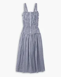 Jason Wu Ruched gingham cotton-twill midi dress - Blue Blue