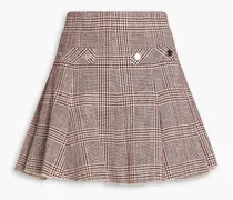 Button-embellished Prince of Wales checked cotton-blend tweed mini skirt - Burgundy