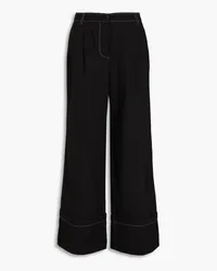 REJINA PYO Macie topstitched pleated wool-blend wide-leg pants - Black Black