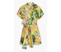 Belted printed cotton-blend poplin playsuit - Yellow