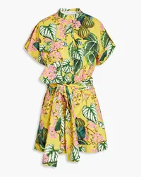 Oscar de la Renta Belted printed cotton-blend poplin playsuit - Yellow Yellow