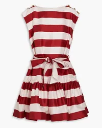 Zimmermann Belted striped silk-shantung mini dress - Burgundy Burgundy