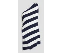 One-shoulder striped metallic stretch-knit top - White