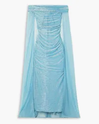 Talbot Runhof Cape-effect sequin-embellished metallic voile gown - Blue Blue