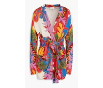 Paisley-print silk and linen-blend cardigan - Red