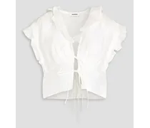 Cropped ruffled linen-blend gauze blouse - White