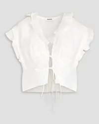 Sandro Cropped ruffled linen-blend gauze blouse - White White