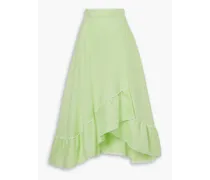 Marika tiered crochet-trimmed linen midi skirt - Green