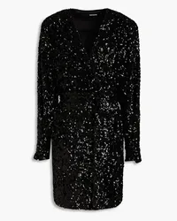 ROTATE Birger Christensen Sequined tulle mini wrap dress - Black Black