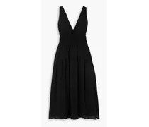 Smocked TENCEL™ Lyocell-blend midi dress - Black
