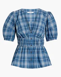 Derek Lam Maureen shirred checked cotton-poplin top - Blue Blue