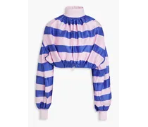 Cropped striped silk turtleneck top - Pink