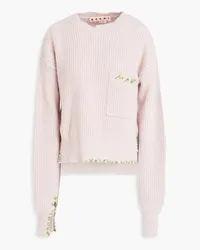 Marni Embroidered distressed ribbed wool sweater - Pink Pink