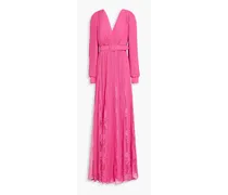 Lace-trimmed pleated georgette gown - Pink