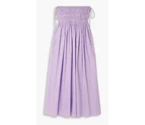 Shirred cotton-poplin maxi skirt - Purple