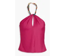 Akeeva cutout embellished jersey halterneck top - Pink