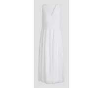 Pleated gauze midi dress - White