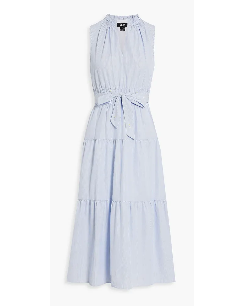 DKNY Tiered striped poplin midi dress - Blue Blue