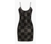 Alice Olivia - Nelle crystal-embellished checked mesh mini dress - Black