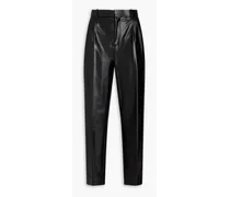 Pleated faux leather tapered pants - Black