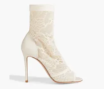 Gianvito Rossi Missy leather-trimmed stretch-lace ankle boots - White White