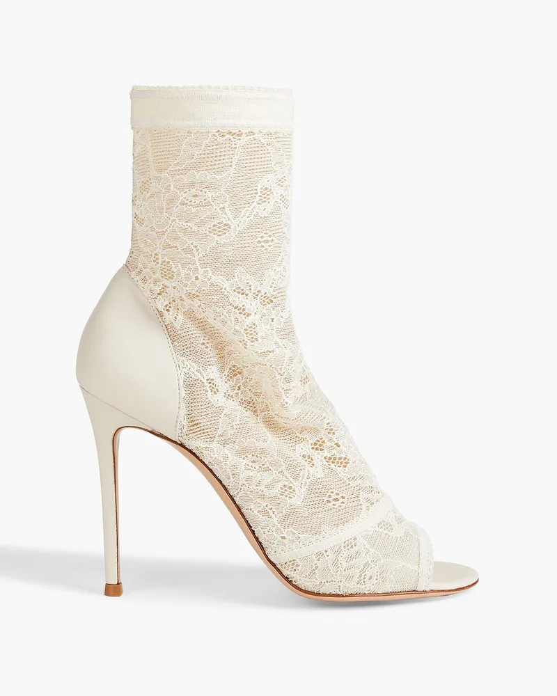 Missy leather-trimmed stretch-lace ankle boots - White