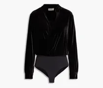 Marcella wrap-effect velvet bodysuit - Black