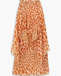 Pat Bo Margot layered printed chiffon maxi skirt - Orange Orange