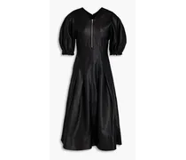 Pleated faux leather midi dress - Black
