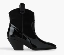 Patent leather-trimmed suede ankle boots - Black