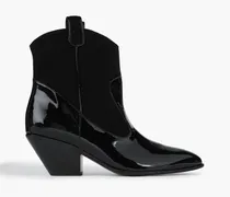 Patent leather-trimmed suede ankle boots - Black