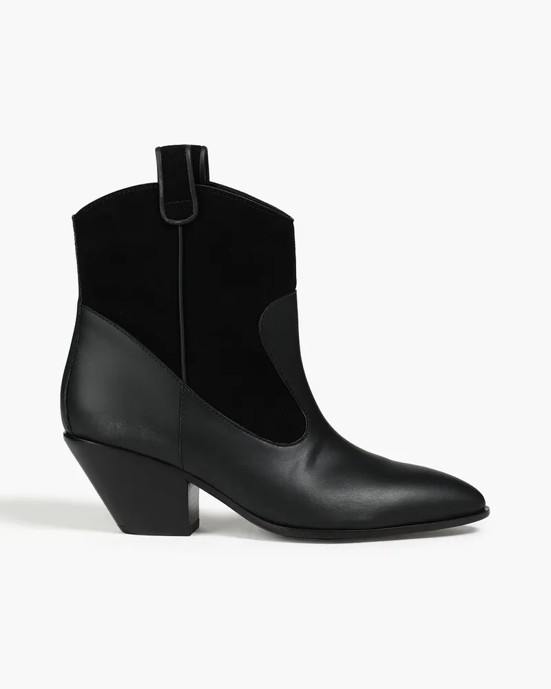 Suede-paneled leather ankle boots - Black