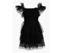 Cold-shoulder tiered point d'esprit mini dress - Black