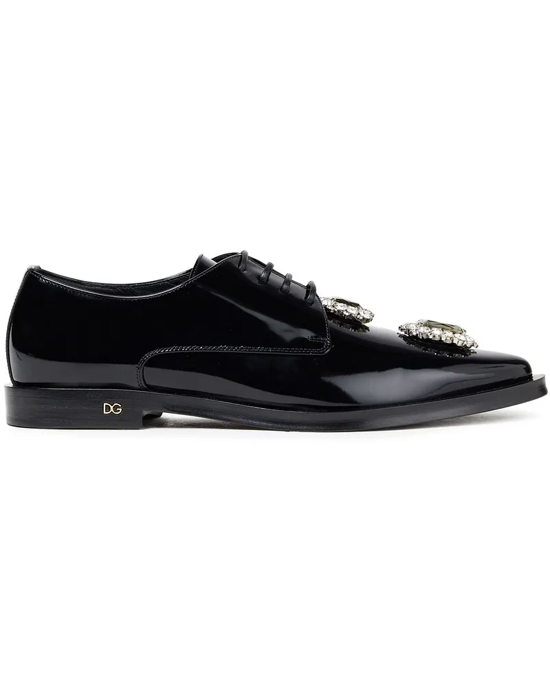 Dolce & Gabbana Crystal-embellished patent-leather brogues - Black Black