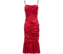 Draped ruched silk-satin midi dress - Red