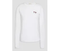 Embroidered slub Pima cotton-jersey top - White