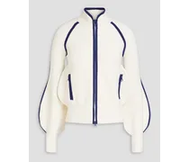 Ribbed-knit zip-up jacket - White