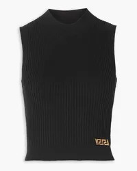 Versace Embellished ribbed stretch-silk tank - Black Black