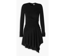 Asymmetric ruched crepe mini dress - Black