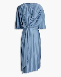 Victoria Beckham Asymmetric draped cutout metallic stretch-jersey midi dress - Blue Blue