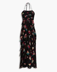 Ulla Johnson Ruffled printed silk-crepon gown - Black Black