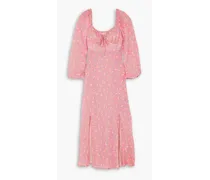 Olimani tie-detailed floral-print crepe de chine midi dress - Pink