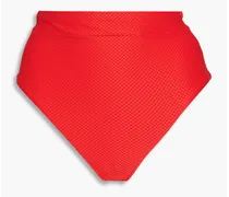 Stretch-piqué high-rise bikini briefs - Red