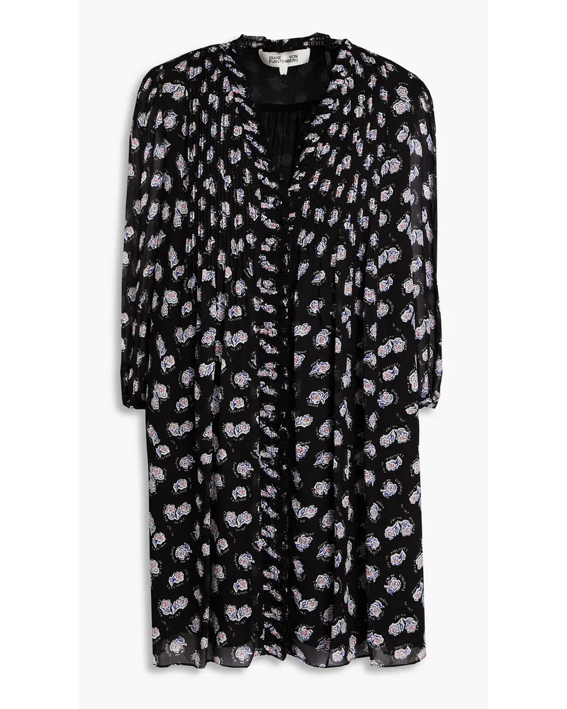 Diane von Furstenberg Layla pintucked floral-print georgette mini dress - Black Black