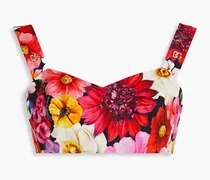Appliquéd floral-print cotton-poplin bra top - Multicolor